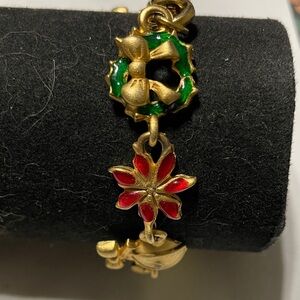 Christmas Gold and Red Poinsettia Charm Bracelet